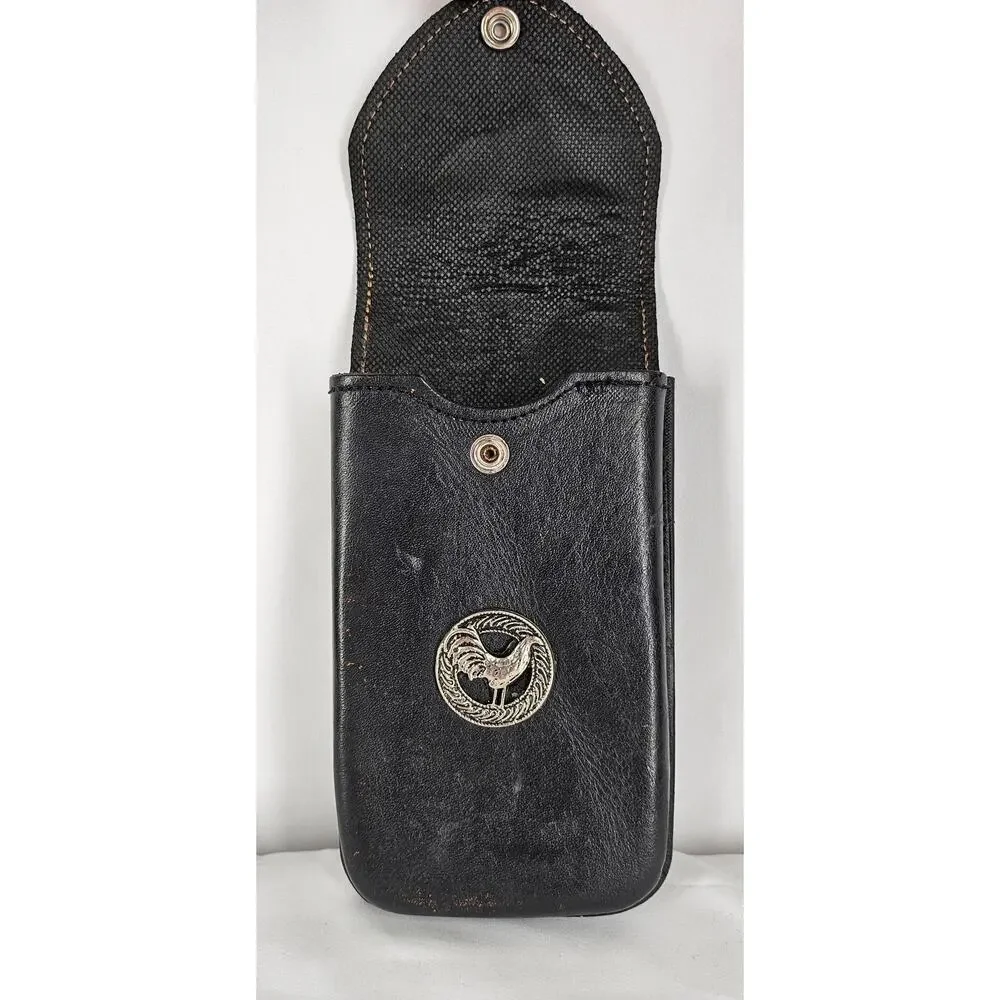VINTAGE-STYLE UNIQUE BLACK LEATHER CELL PHONE CASE W/ ROOSTER MEDALLION 7